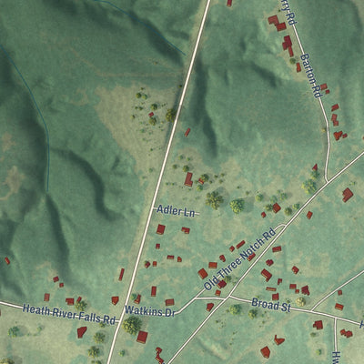 Close-up of the map of Heath, Alabama print showing street and building detail