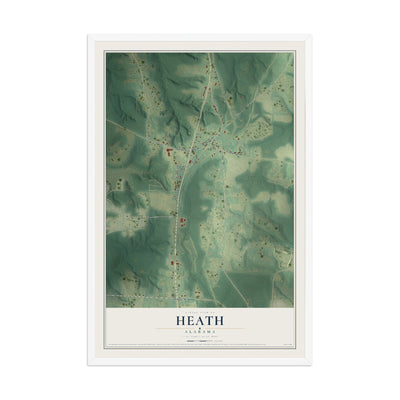 Map of Heath, Alabama, 12 x 18 inch print in a white wood frame