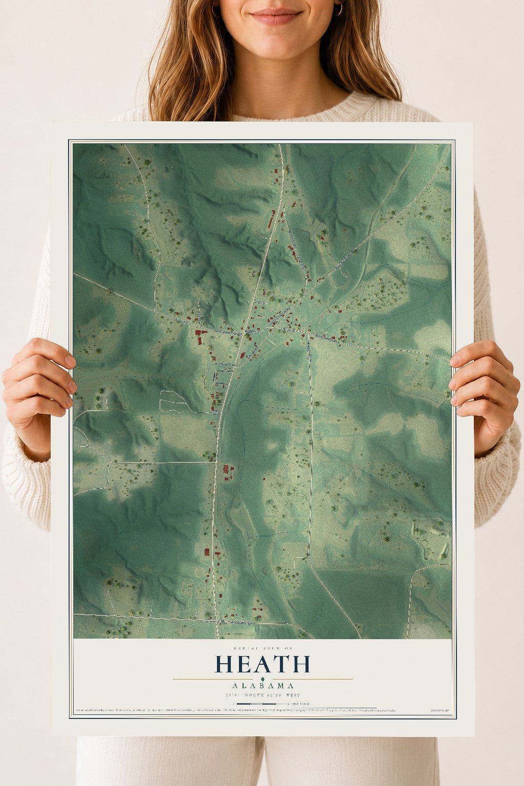 Map of Heath, Alabama, 18 x 24 inch unframed archival matte print
