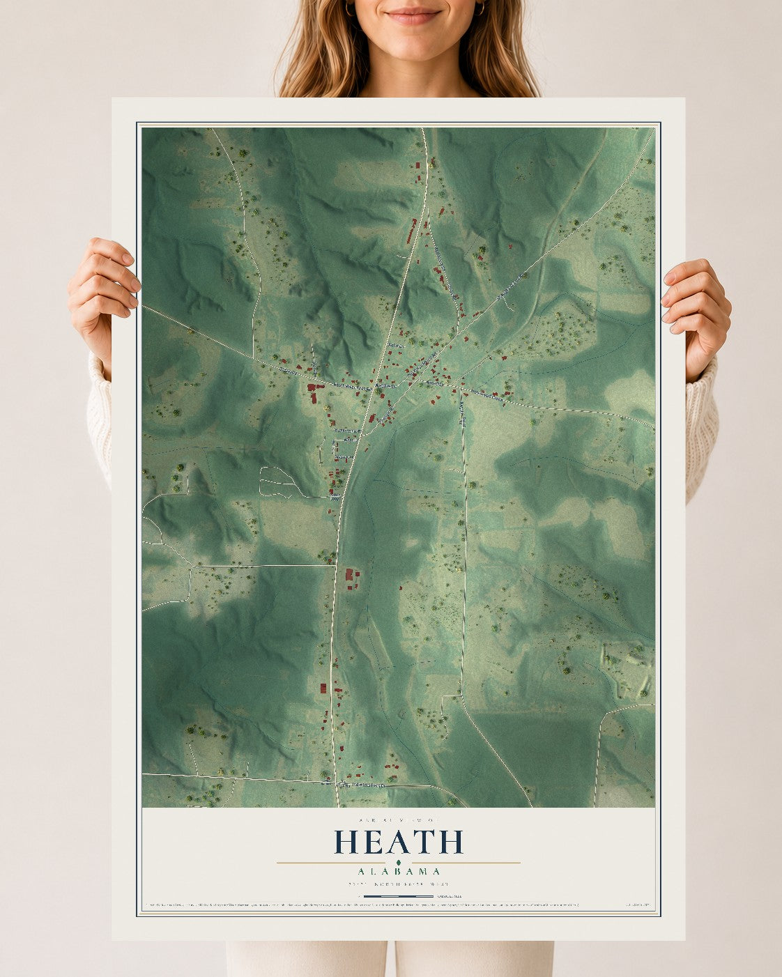 Map of Heath, Alabama, 24 x 36 inch unframed archival matte print