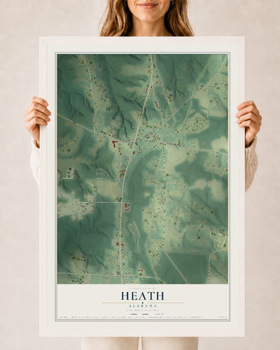 Map of Heath, Alabama, 24 x 36 inch print in a white wood frame