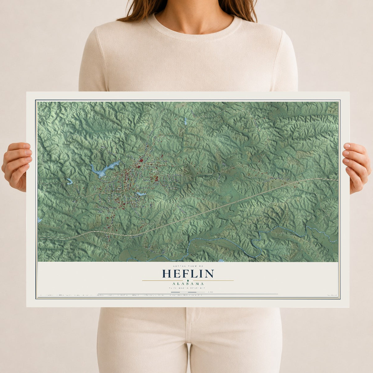 Map of Heflin, Alabama, 12 x 18 inch unframed archival matte print