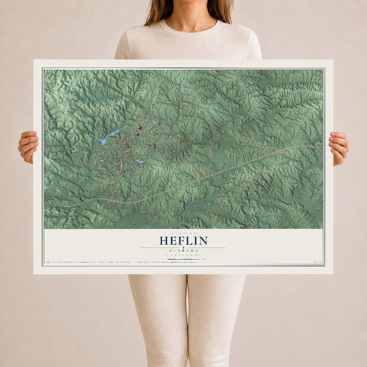 Map of Heflin, Alabama, 24 x 36 inch unframed archival matte print