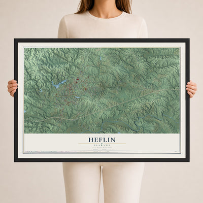 Map of Heflin, Alabama, 24 x 36 inch print in a black wood frame