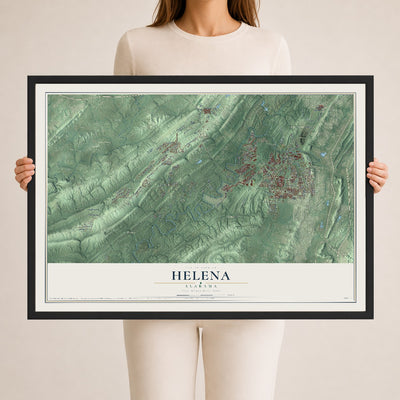 Map of Helena, Alabama, 24 x 36 inch print in a black wood frame
