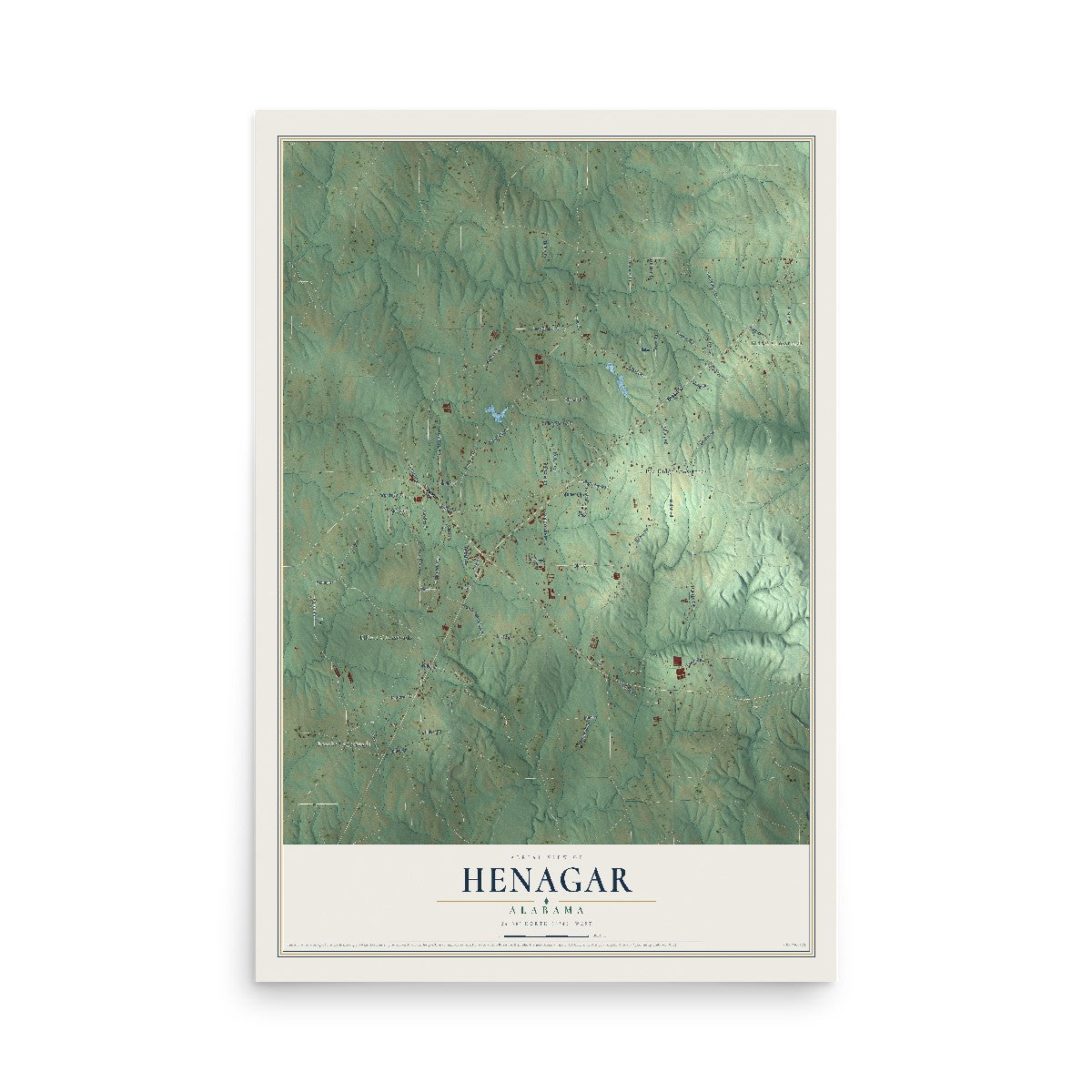 Map of Henagar, Alabama, 12 x 18 inch unframed archival matte print