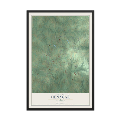 Map of Henagar, Alabama, 12 x 18 inch print in a black wood frame