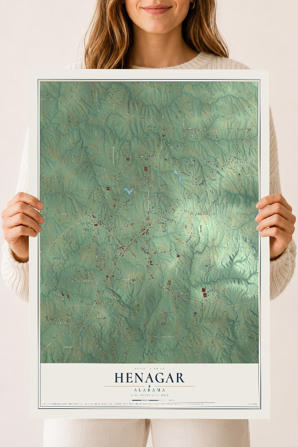 Map of Henagar, Alabama, 18 x 24 inch unframed archival matte print