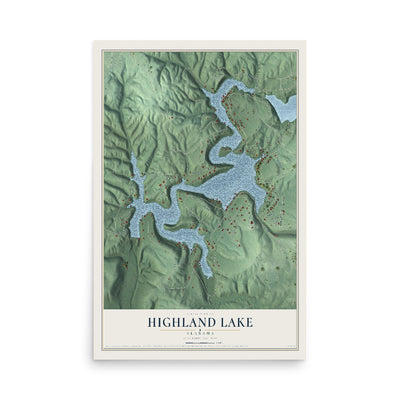 Map of Highland Lake, Alabama, 12 x 18 inch unframed archival matte print