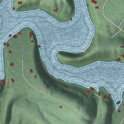 Second close-up of the map of Highland Lake, Alabama print showing more streets and buildings