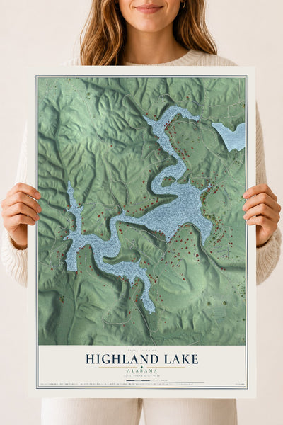 Map of Highland Lake, Alabama, 18 x 24 inch unframed archival matte print