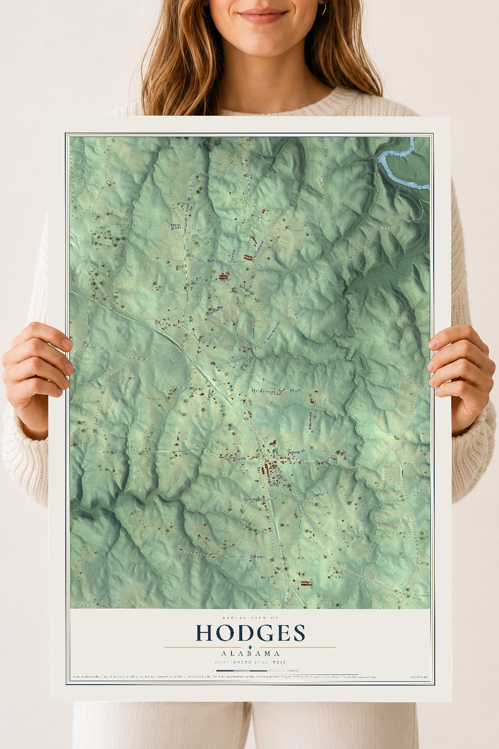 Map of Hodges, Alabama, 18 x 24 inch unframed archival matte print