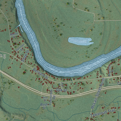 Second close-up of the map of Hokes Bluff, Alabama print showing more streets and buildings