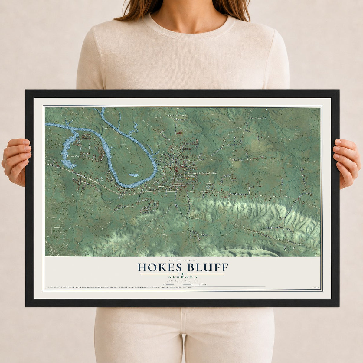 Map of Hokes Bluff, Alabama, 12 x 18 inch print in a black wood frame