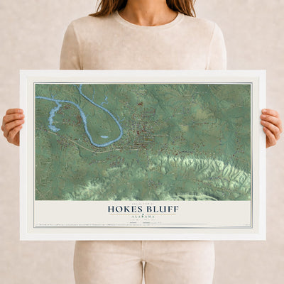 Map of Hokes Bluff, Alabama, 12 x 18 inch print in a white wood frame