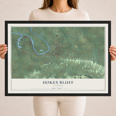 Map of Hokes Bluff, Alabama, 18 x 24 inch print in a black wood frame