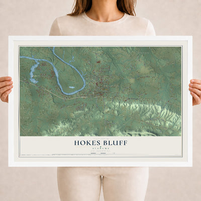 Map of Hokes Bluff, Alabama, 18 x 24 inch print in a white wood frame