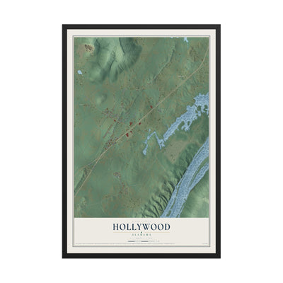 Map of Hollywood, Alabama, 12 x 18 inch print in a black wood frame