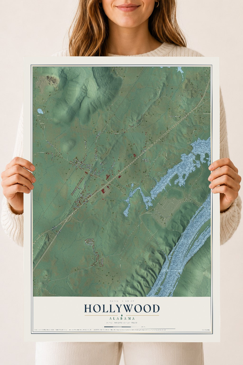 Map of Hollywood, Alabama, 18 x 24 inch unframed archival matte print