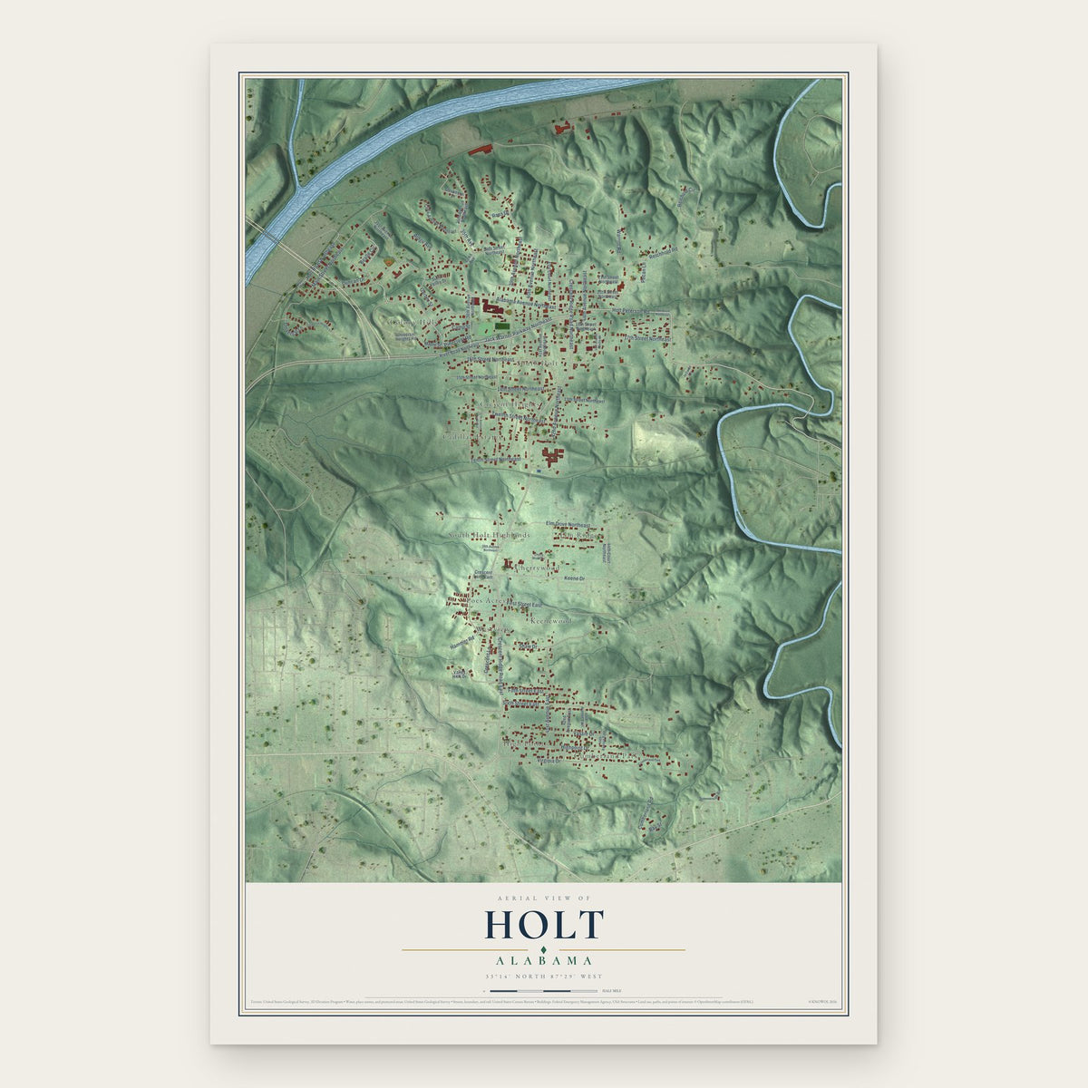 Holt, Alabama map print, the full design