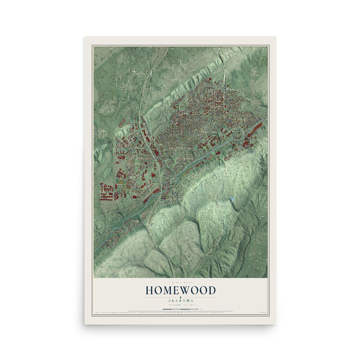 Map of Homewood, Alabama, 12 x 18 inch unframed archival matte print