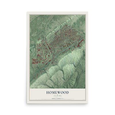 Map of Homewood, Alabama, 12 x 18 inch unframed archival matte print