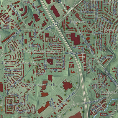 Second close-up of the map of Homewood, Alabama print showing more streets and buildings