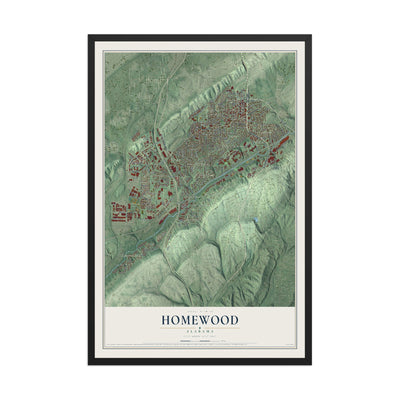 Map of Homewood, Alabama, 12 x 18 inch print in a black wood frame