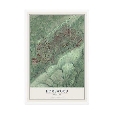 Map of Homewood, Alabama, 12 x 18 inch print in a white wood frame