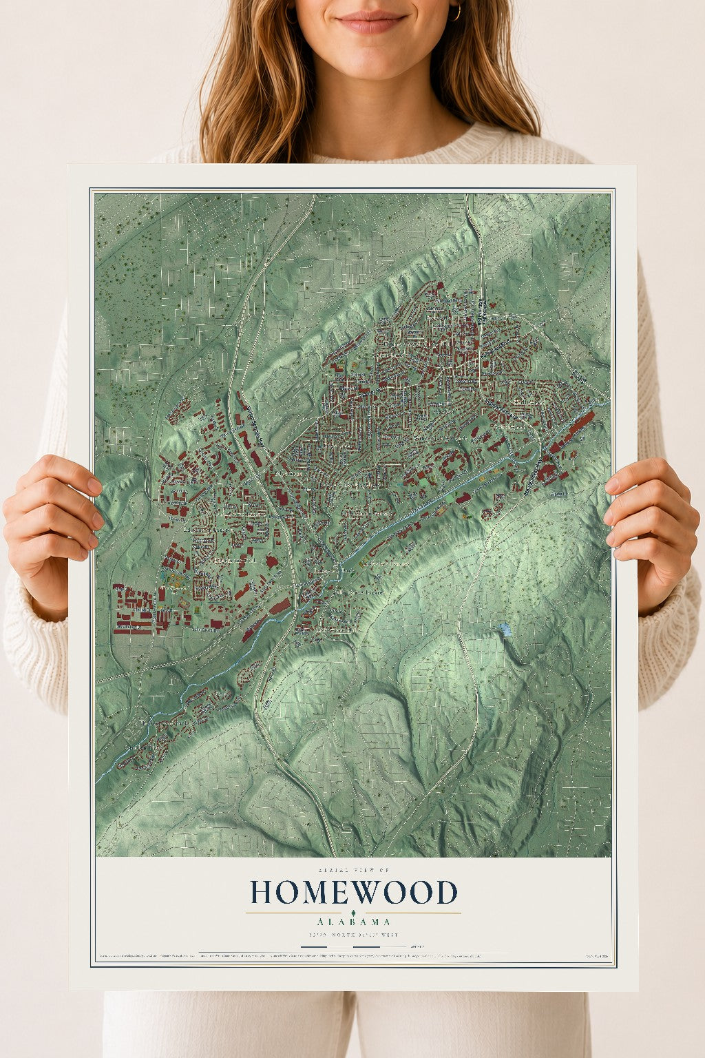 Map of Homewood, Alabama, 18 x 24 inch unframed archival matte print