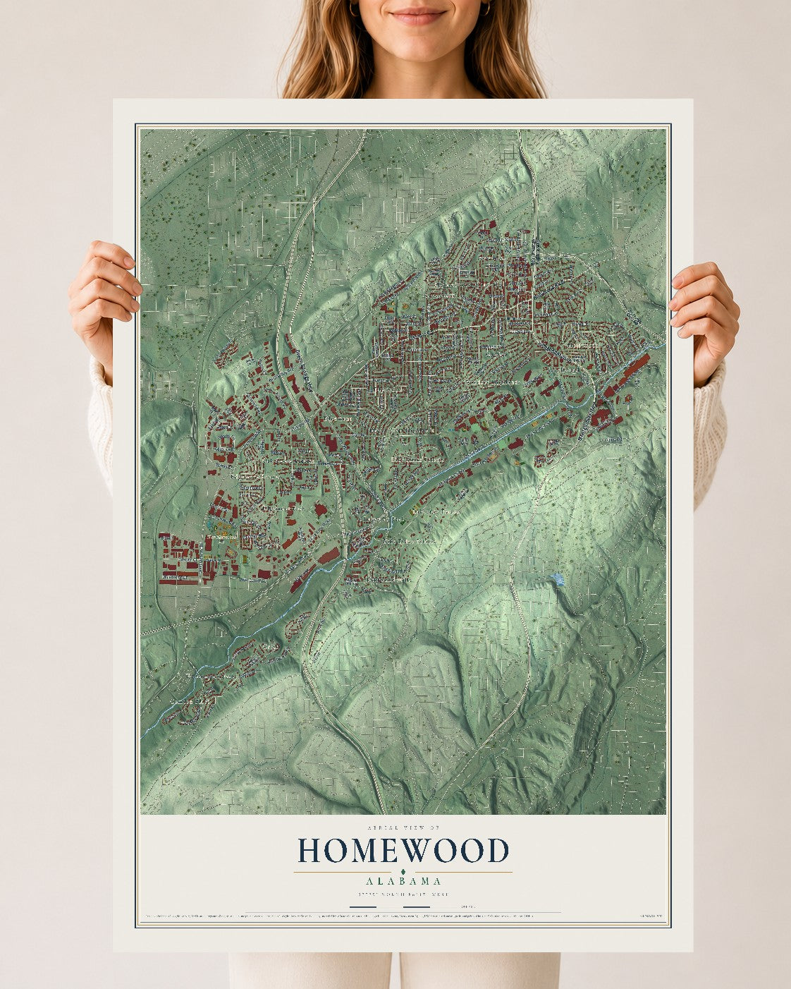 Map of Homewood, Alabama, 24 x 36 inch unframed archival matte print