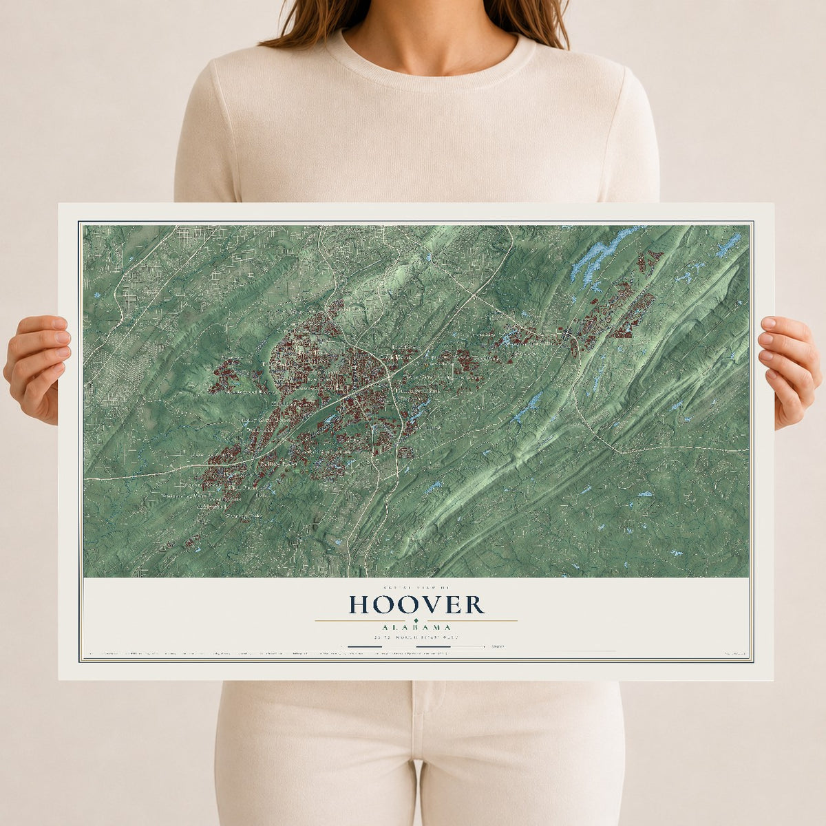 Map of Hoover, Alabama, 12 x 18 inch unframed archival matte print