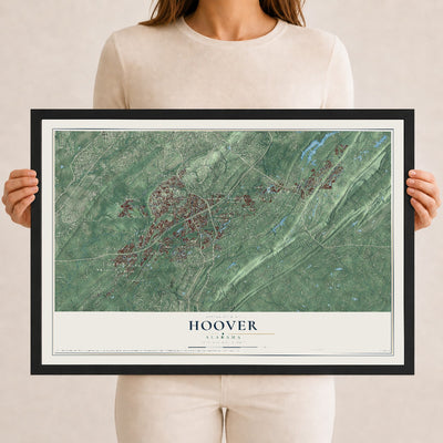 Map of Hoover, Alabama, 12 x 18 inch print in a black wood frame