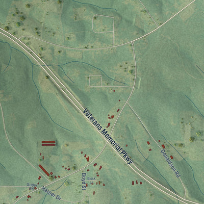 Close-up of the map of Horn Hill, Alabama print showing street and building detail