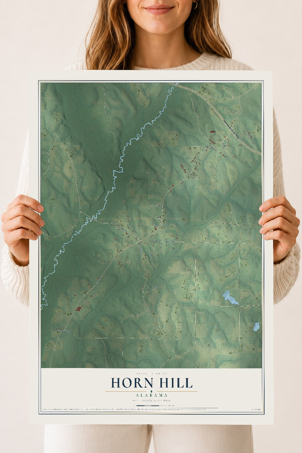 Map of Horn Hill, Alabama, 18 x 24 inch unframed archival matte print