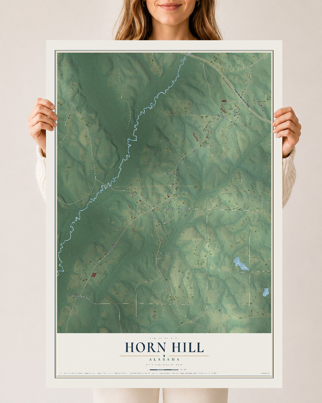 Map of Horn Hill, Alabama, 24 x 36 inch unframed archival matte print