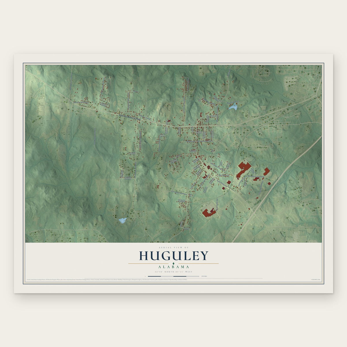 Huguley, Alabama map print, the full design