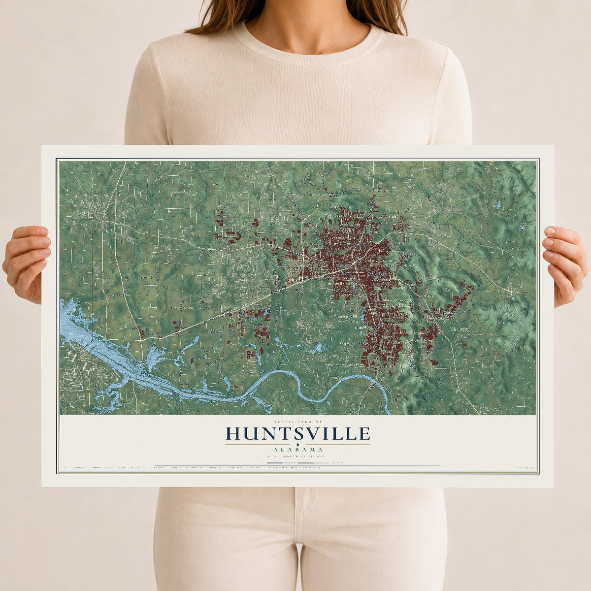 Map of Huntsville, Alabama, 12 x 18 inch unframed archival matte print