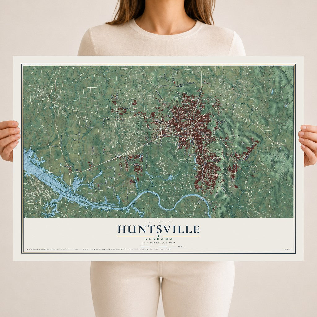 Map of Huntsville, Alabama, 18 x 24 inch unframed archival matte print