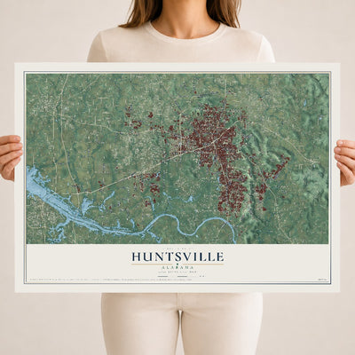 Map of Huntsville, Alabama, 18 x 24 inch unframed archival matte print