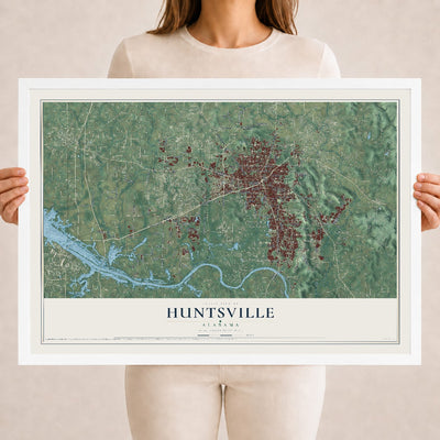 Map of Huntsville, Alabama, 18 x 24 inch print in a white wood frame