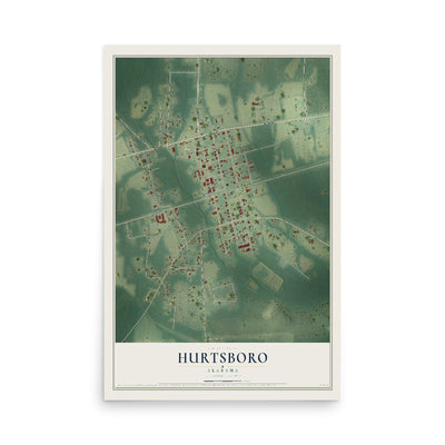 Map of Hurtsboro, Alabama, 12 x 18 inch unframed archival matte print