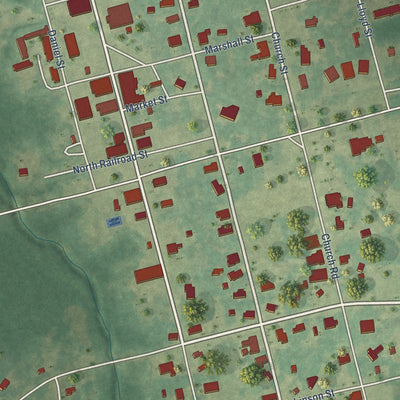 Close-up of the map of Hurtsboro, Alabama print showing street and building detail
