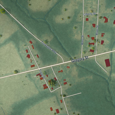 Second close-up of the map of Hurtsboro, Alabama print showing more streets and buildings