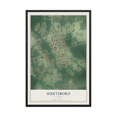 Map of Hurtsboro, Alabama, 12 x 18 inch print in a black wood frame