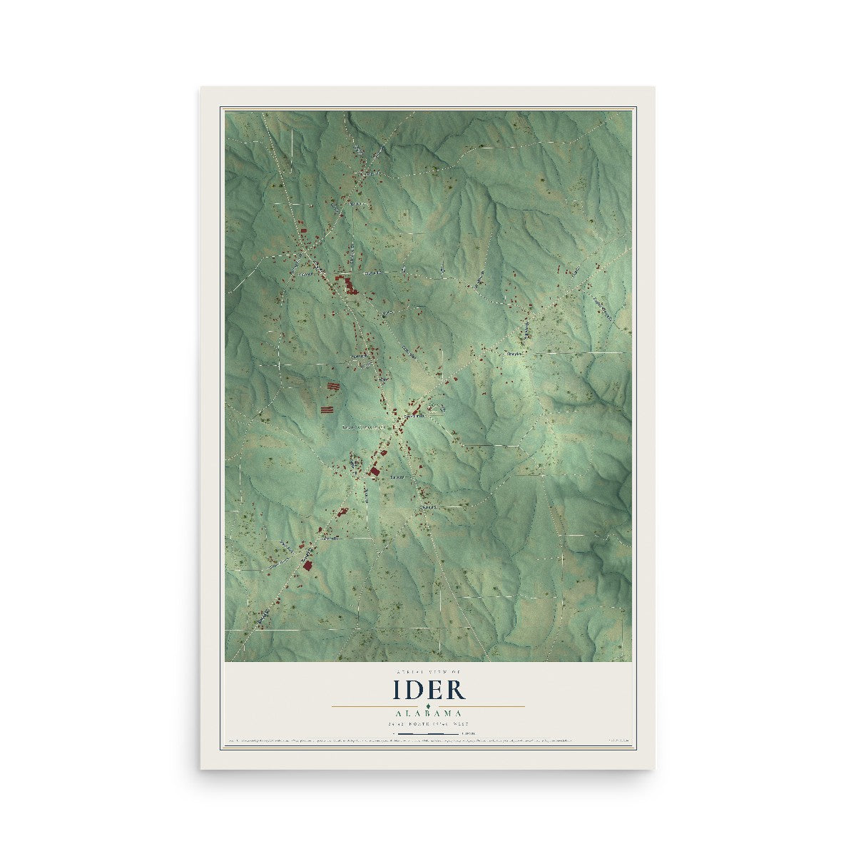 Map of Ider, Alabama, 12 x 18 inch unframed archival matte print