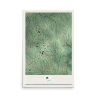 Map of Ider, Alabama, 12 x 18 inch unframed archival matte print