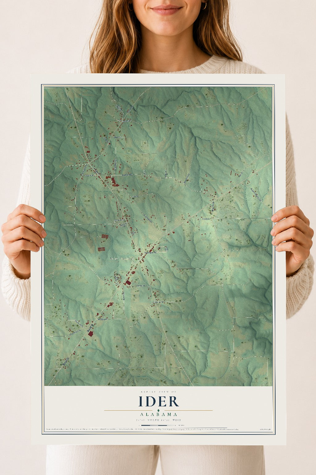Map of Ider, Alabama, 18 x 24 inch unframed archival matte print