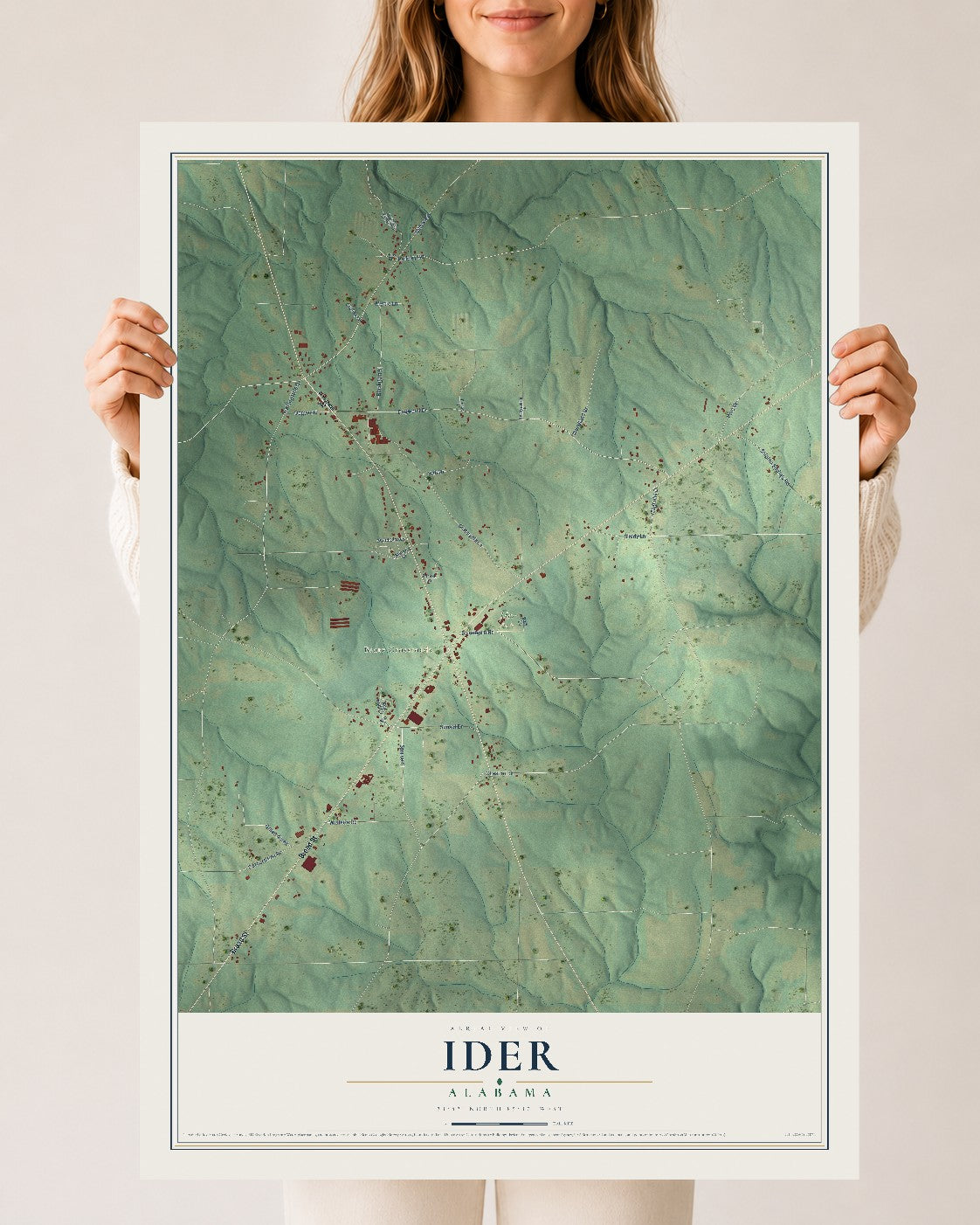Map of Ider, Alabama, 24 x 36 inch unframed archival matte print