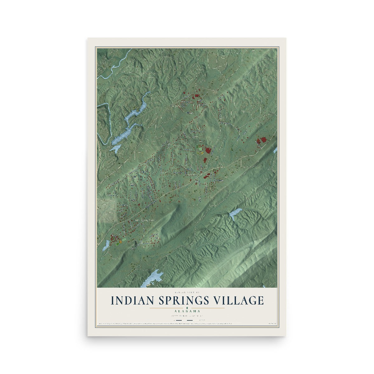 Map of Indian Springs Village, Alabama, 12 x 18 inch unframed archival matte print